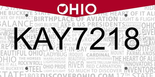 KAY7218 Ohio License Plate