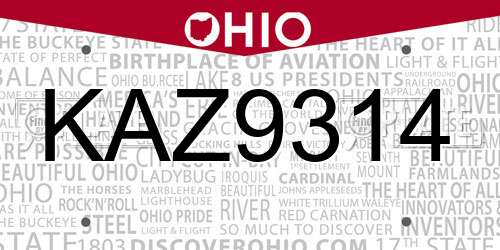 KAZ9314 Ohio License Plate