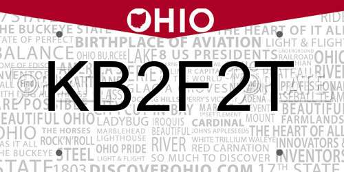 KB2F2T Ohio License Plate