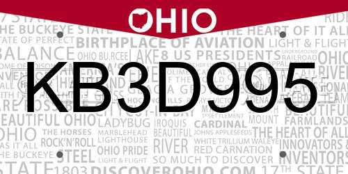KB3D995 Ohio License Plate