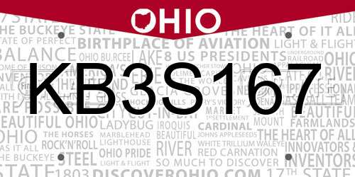 KB3S167 Ohio License Plate