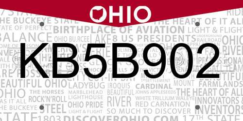 KB5B902 Ohio License Plate