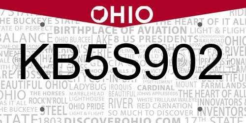 KB5S902 Ohio License Plate