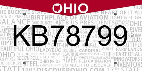 KB78799 Ohio License Plate