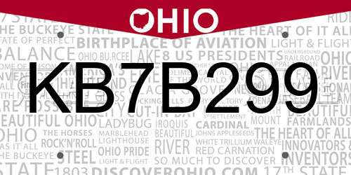 KB7B299 Ohio License Plate