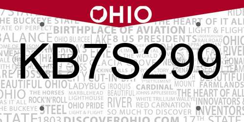 KB7S299 Ohio License Plate