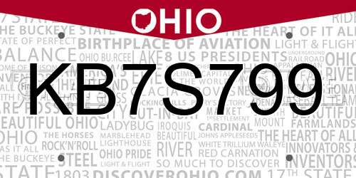 KB7S799 Ohio License Plate