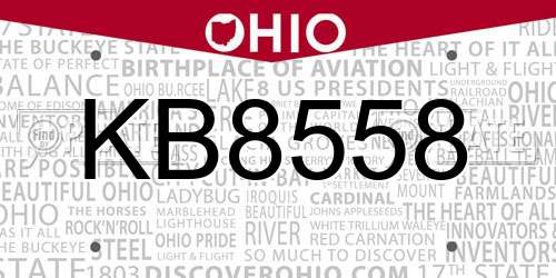 KB8558 Ohio License Plate
