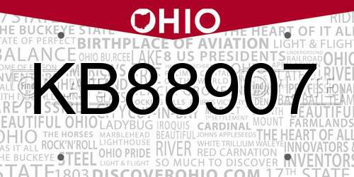 KB88907 Ohio License Plate