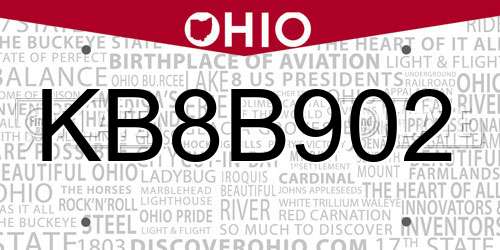 KB8B902 Ohio License Plate