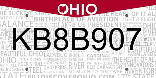 KB8B907 Ohio License Plate