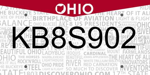 KB8S902 Ohio License Plate