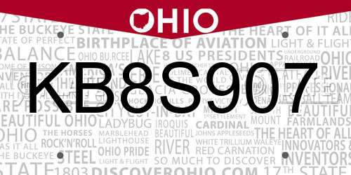 KB8S907 Ohio License Plate