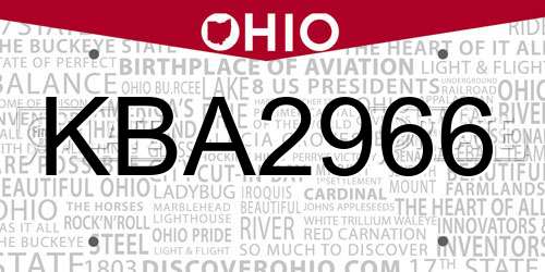 KBA2966 Ohio License Plate