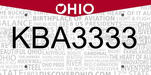 KBA3333 Ohio License Plate