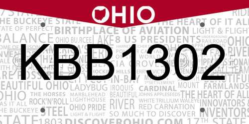 KBB1302 Ohio License Plate