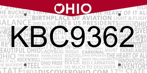 KBC9362 Ohio License Plate