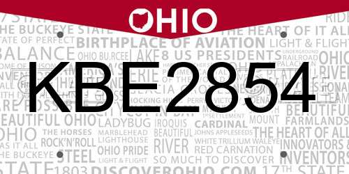 KBE2854 Ohio License Plate