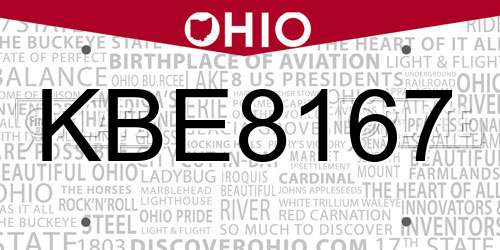 KBE8167 Ohio License Plate