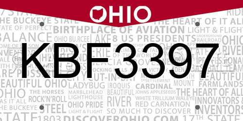 KBF3397 Ohio License Plate