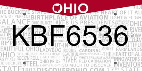 KBF6536 Ohio License Plate