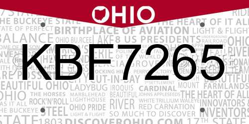 KBF7265 Ohio License Plate