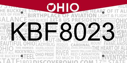 KBF8023 Ohio License Plate