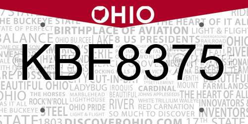 KBF8375 Ohio License Plate