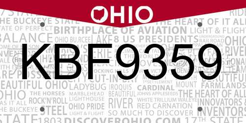 KBF9359 Ohio License Plate