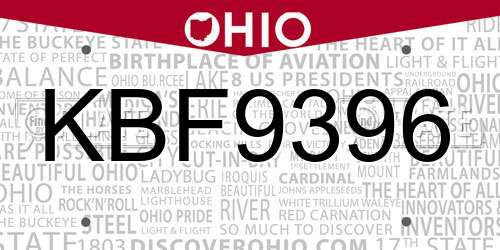 KBF9396 Ohio License Plate