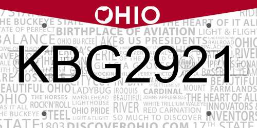 KBG2921 Ohio License Plate
