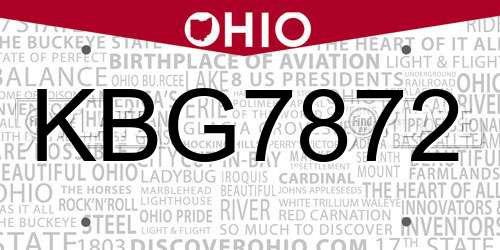 KBG7872 Ohio License Plate
