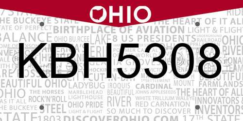 KBH5308 Ohio License Plate