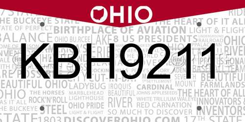 KBH9211 Ohio License Plate