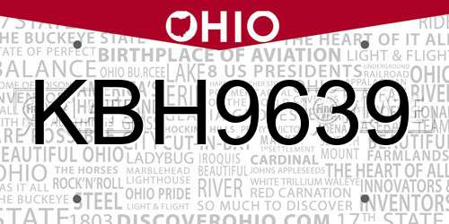 KBH9639 Ohio License Plate