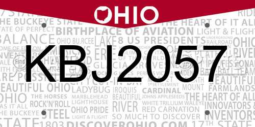 KBJ2057 Ohio License Plate