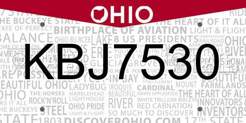 KBJ7530 Ohio License Plate