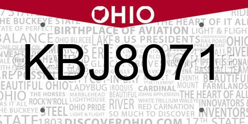 KBJ8071 Ohio License Plate