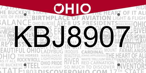 KBJ8907 Ohio License Plate
