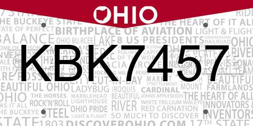 KBK7457 Ohio License Plate
