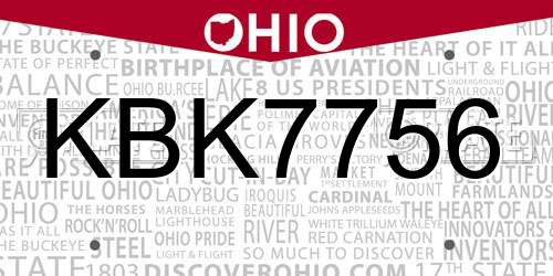 KBK7756 Ohio License Plate