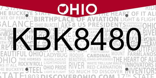 KBK8480 Ohio License Plate