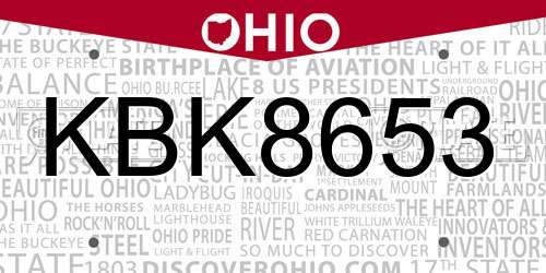 KBK8653 Ohio License Plate