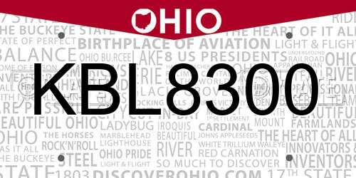 KBL8300 Ohio License Plate