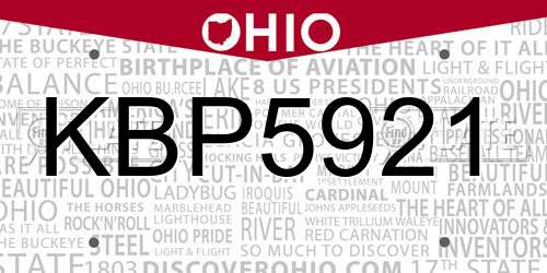 KBP5921 Ohio License Plate