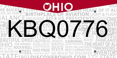 KBQ0776 Ohio License Plate
