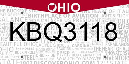 KBQ3118 Ohio License Plate