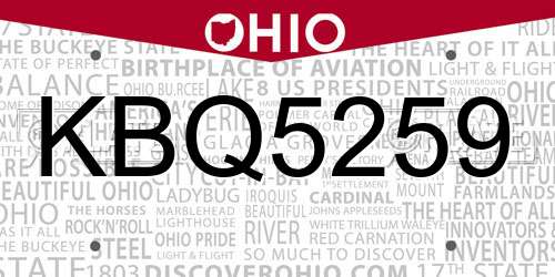 KBQ5259 Ohio License Plate