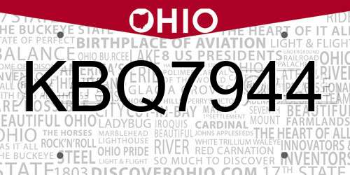 KBQ7944 Ohio License Plate