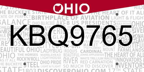 KBQ9765 Ohio License Plate